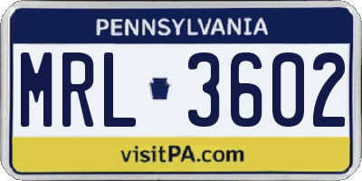 PA license plate MRL3602