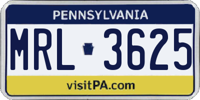 PA license plate MRL3625