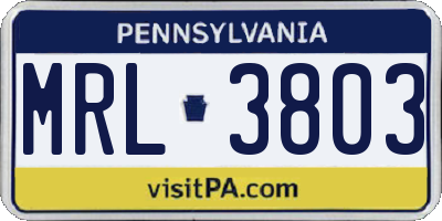 PA license plate MRL3803