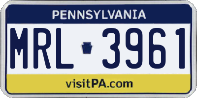PA license plate MRL3961