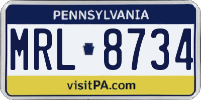 PA license plate MRL8734