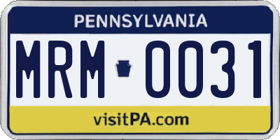 PA license plate MRM0031