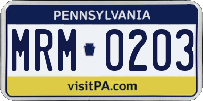 PA license plate MRM0203