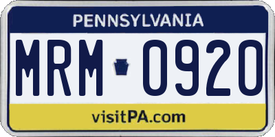 PA license plate MRM0920