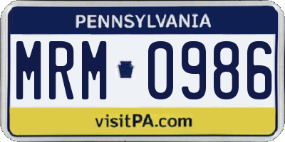 PA license plate MRM0986