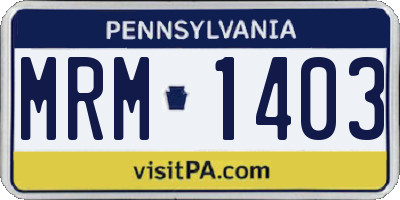 PA license plate MRM1403