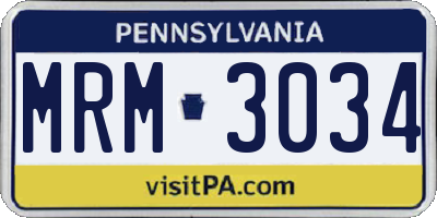 PA license plate MRM3034