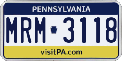 PA license plate MRM3118