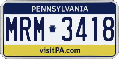 PA license plate MRM3418