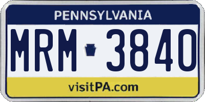 PA license plate MRM3840