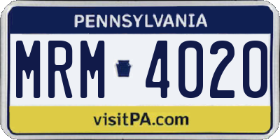 PA license plate MRM4020