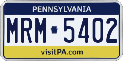 PA license plate MRM5402