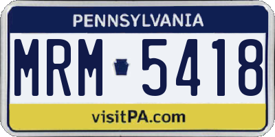 PA license plate MRM5418