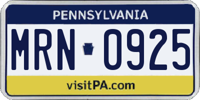 PA license plate MRN0925