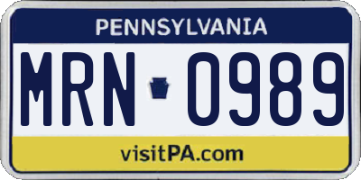 PA license plate MRN0989
