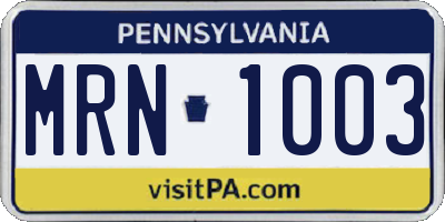 PA license plate MRN1003