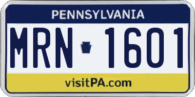 PA license plate MRN1601