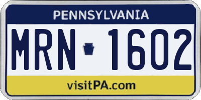 PA license plate MRN1602