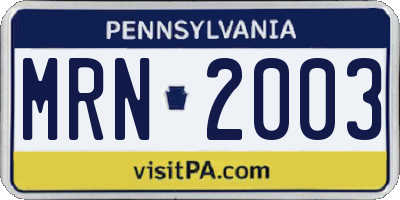 PA license plate MRN2003