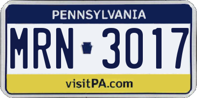PA license plate MRN3017