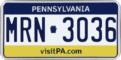 PA license plate MRN3036
