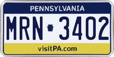 PA license plate MRN3402