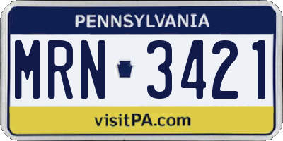 PA license plate MRN3421