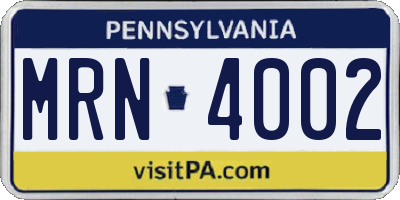 PA license plate MRN4002