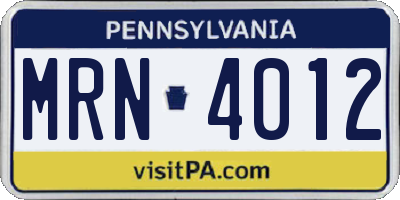PA license plate MRN4012