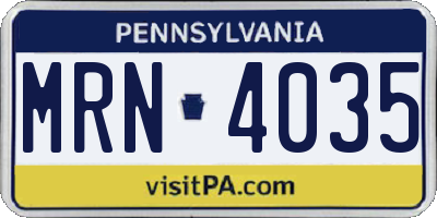 PA license plate MRN4035