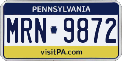 PA license plate MRN9872