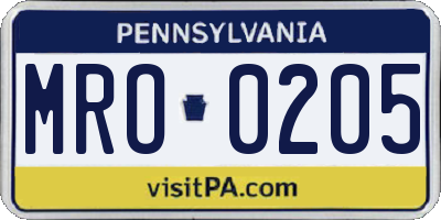 PA license plate MRO0205