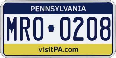 PA license plate MRO0208