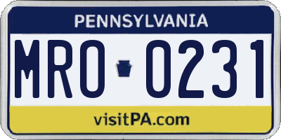 PA license plate MRO0231