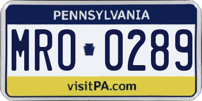 PA license plate MRO0289