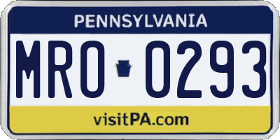 PA license plate MRO0293