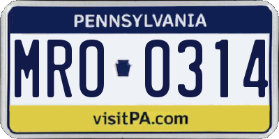 PA license plate MRO0314