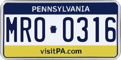 PA license plate MRO0316