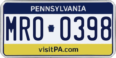 PA license plate MRO0398