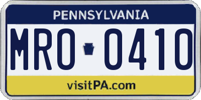 PA license plate MRO0410