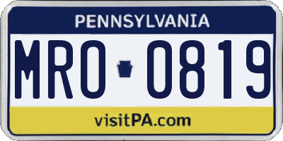 PA license plate MRO0819