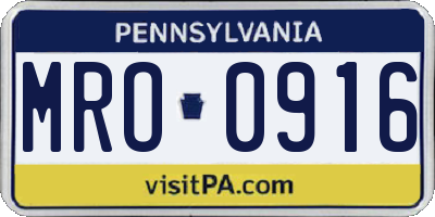 PA license plate MRO0916