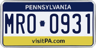PA license plate MRO0931