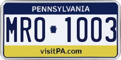 PA license plate MRO1003