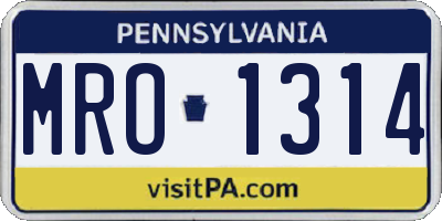 PA license plate MRO1314