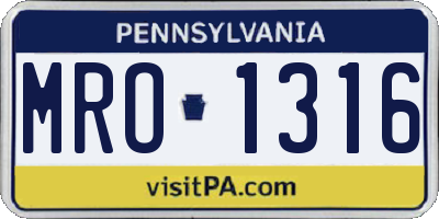 PA license plate MRO1316