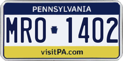 PA license plate MRO1402