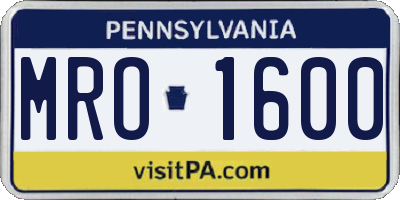 PA license plate MRO1600