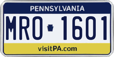 PA license plate MRO1601