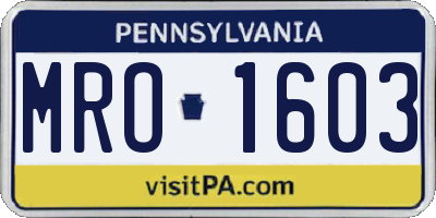 PA license plate MRO1603